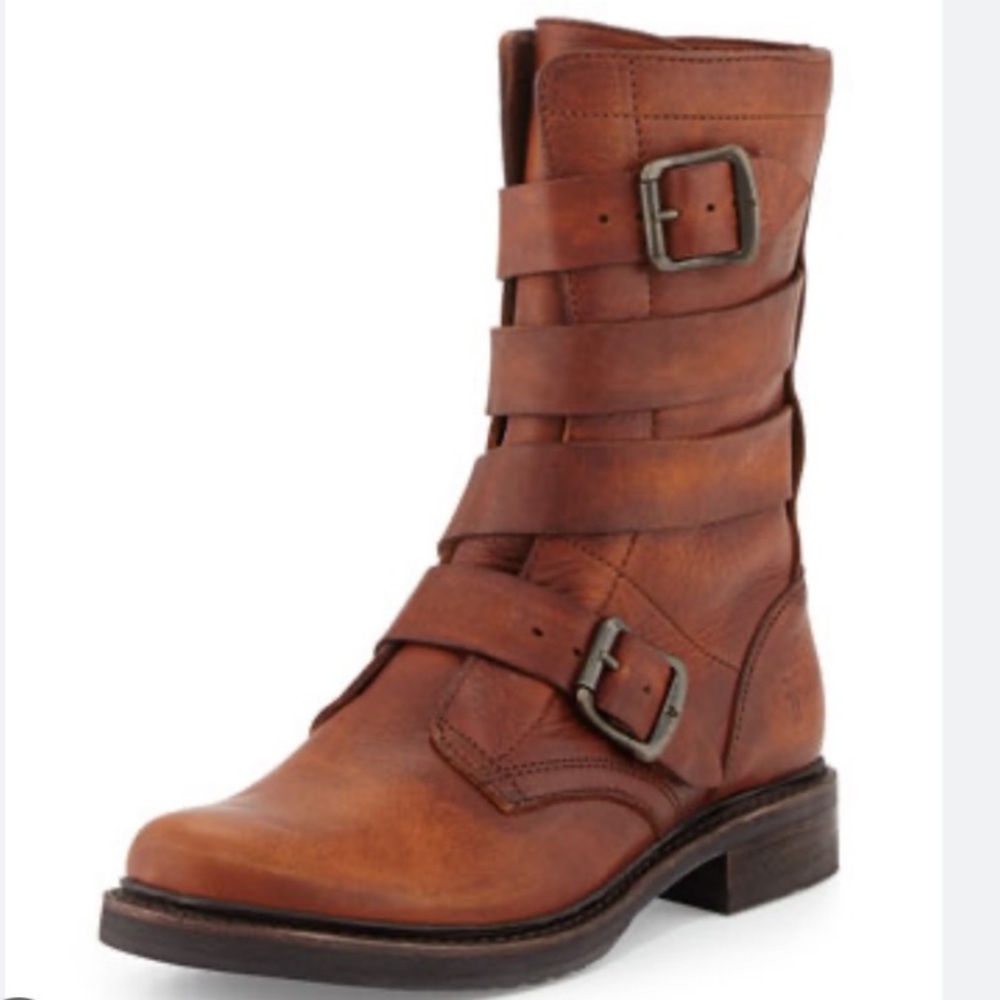 FRYE Boot VERONICA TANKER ENGINEER Combat Boho Distressed Leather Cognac Size 8 - Picture 4 of 13